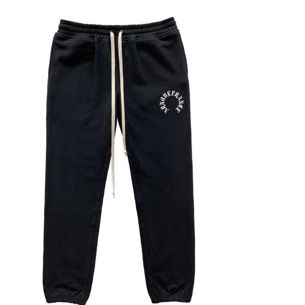 

19fw роскошные европейские письмо печати drawstring гвардии повседневное высокое качество хлопок брюки пары женщин мужские дизайнерские брюк, Black