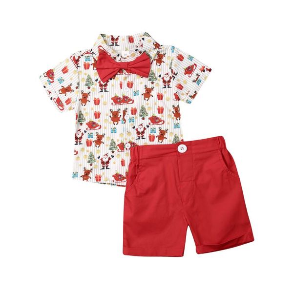 

pudcoco christmas suit kids baby boy 2pcs suit wedding bowtie gentleman t-shirt+shorts outfits clothes set for boy 2-6years, White