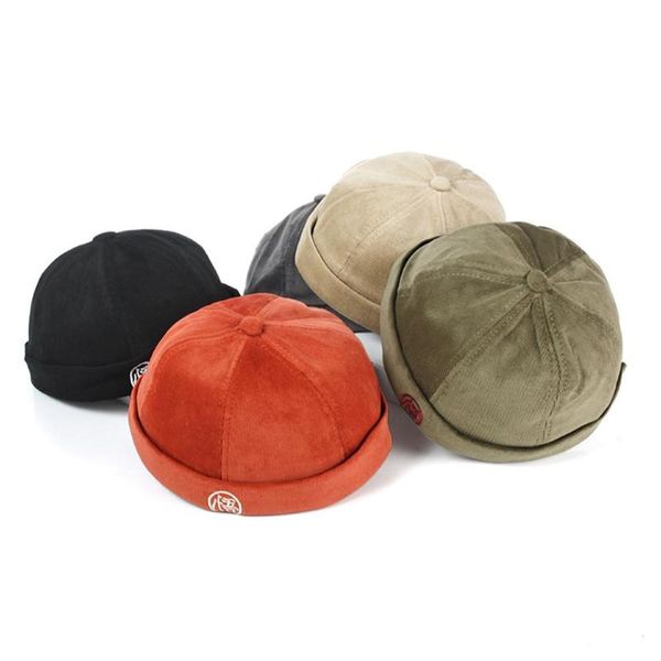 

hip hop letter embroidered docker pumpkin cap winter autumn women men beanie skullcap brimless corduroy hat