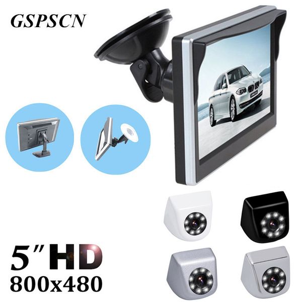 

gspscn backup camera car reverse front/rear view waterproof night vision cameras + 5 inch rear view monitor optional bracket