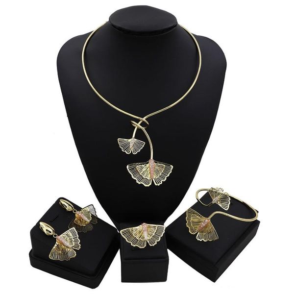 

tsround abstract butterfly pattern dubai dubai copper jewelry set with necklace earring ring bracelet, Silver