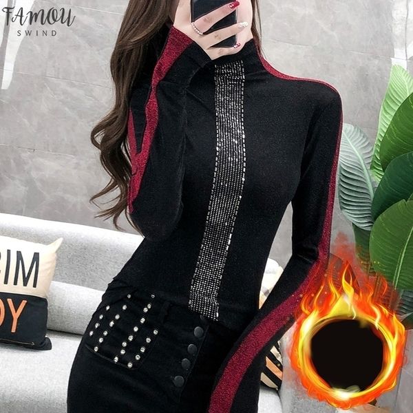 

fashion shiny patchwork diamonds beading t shirt new autumn winter clothes fleece shirt square neck camiseta mujer tees t9n706, White