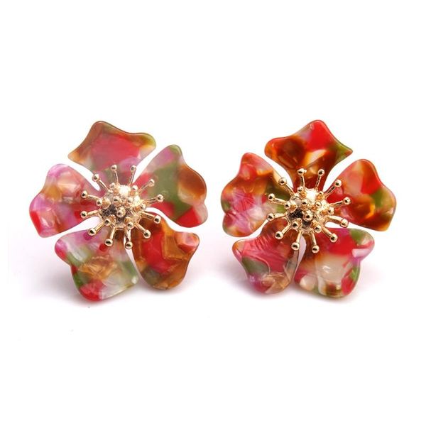 

2020 acrylic red flower stud earrings for women fashion bohemia leopard exaggerated earring big sweet earring brincos jewelry, Golden;silver