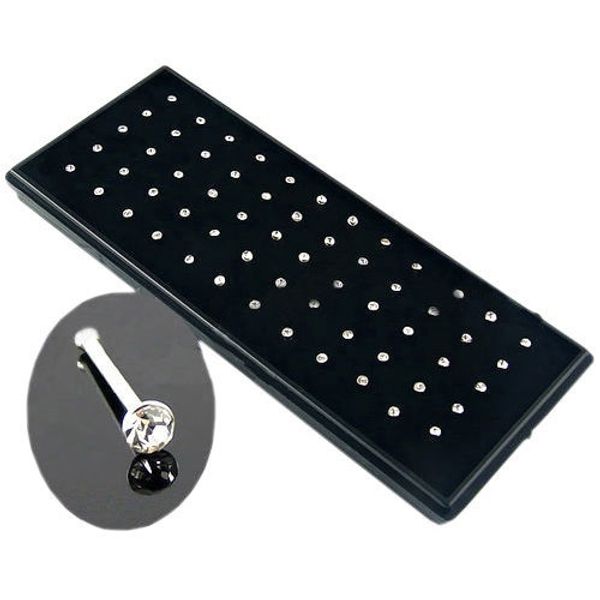 

кристалл nose ring set 60pcs / пакет из нержавеющей стали ювелирных изделий девушки женщин хирургической стали нос пирсинг кристалл нос стер, Silver