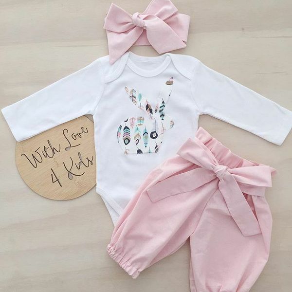 

новорожденный младенец baby girl infant банни 3шт одежда ромпер топы брюки нарядах set, Pink;blue