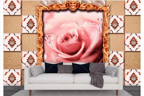 

papel de parede custom 3d p mural wall paper rose flower painting art tile wood grain european style 3d bedroom tv sofa background wall