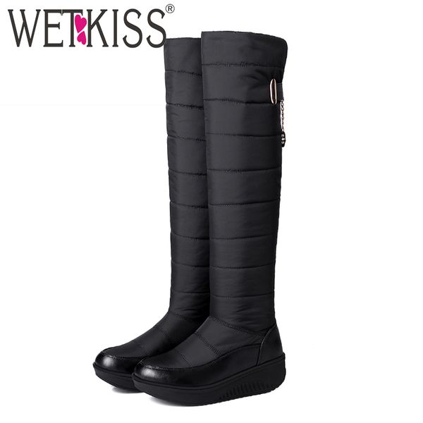 

wetkiss winter snow boots women platform boot down cotton metal decoration footwear cleated knee high lady shoes big size 35-44, Black