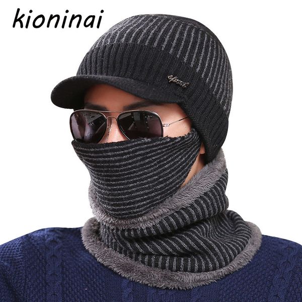 

kioninai winter hat men skullies beanies hats for men women wool scarf mask hat caps 3-pcs set balaclava beanie knitted male