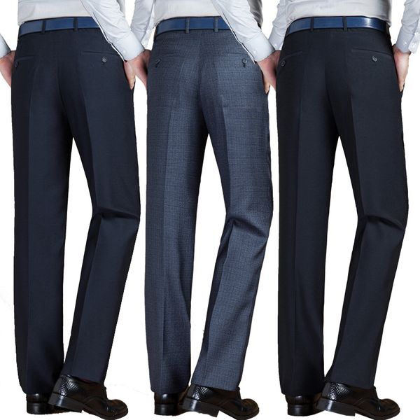 

autumn winter new men pants business casual suit trousers for men's anti-wrinkle wash and wear suit pants high waist loose flat, White;black