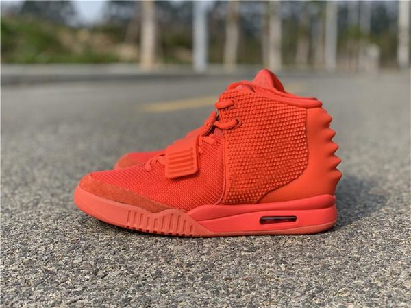 

authentic nrg air 2 sp red october men basketball shoes kanye west solar red glow in the dark with box/dust bag sneakers 508214-660