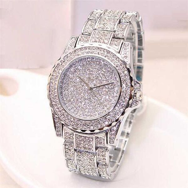 

women ladies bling diamonds crystal strap watch fashion luxury stainless steel analog quartz wristwatches, Slivery;brown