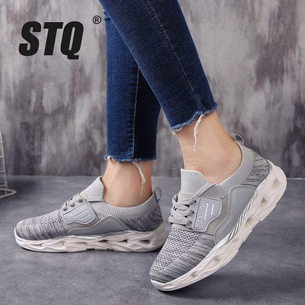 

stq 2019 autumn women flat sneakers ladies flats lace up sneakers shoes women breathable mesh slip on walking shoes 318, Black