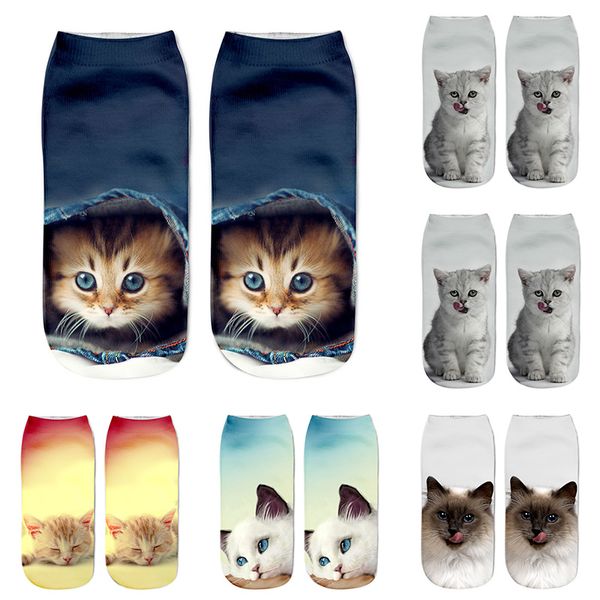 

new arrival 8 colors 3d cat printed anklet socks funny casual women girls short socks hosiery clothing accessories, Black;white