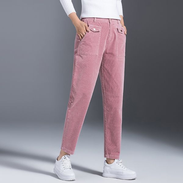 

2019 autumn new style women's dress korean-style capri harem pants women's corduroy casual pants 19513, Black;white