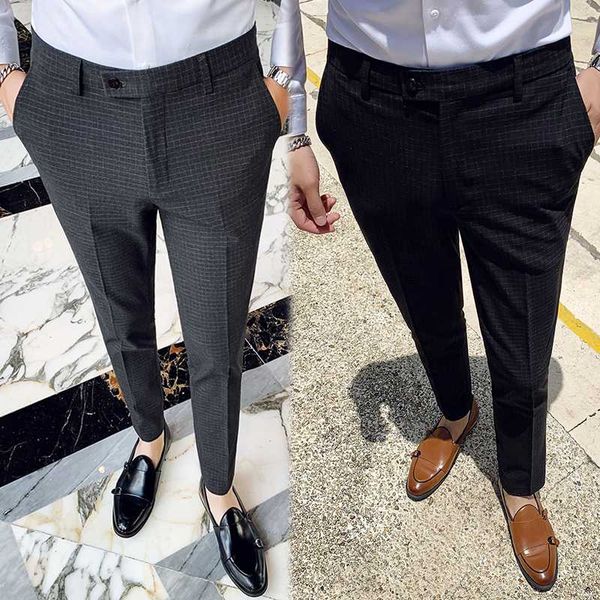 

black gray mens suit pants business casual plaid trousers fashion pants men spring and autumn new pant, White;black