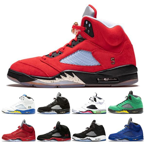 

5 5s mens basketball shoes island green trophy room ice blue red suede fire red sports sneakers 7-13