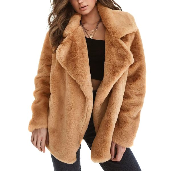 

women winter coats faux fur coat thick warm turn-down collar outerwear ts95, Black;brown