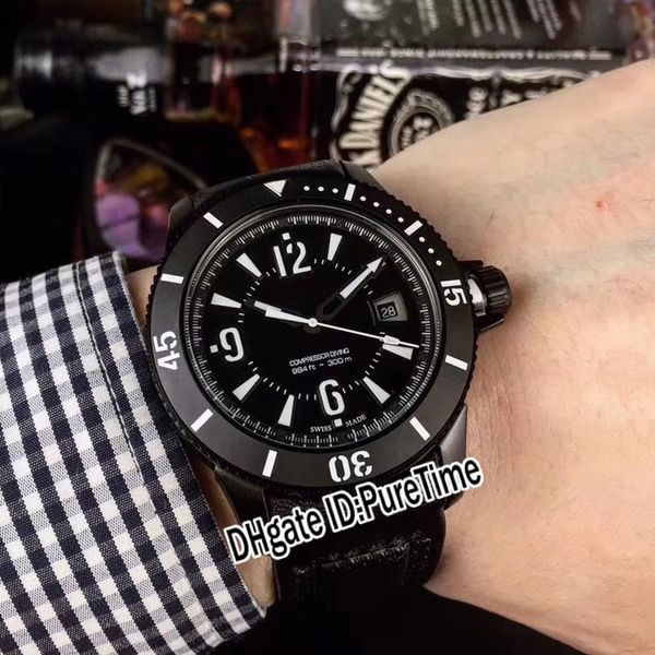 New Master Compressor Q2018470 Orologio da uomo automatico Acciaio PVD Quadrante con lunetta in ceramica nera Indicatori a bastoncino Orologi in pelle di nylon Puretime I01b2