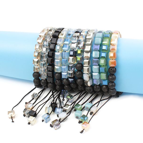 

natural volcanic stones glass crystal plus volcanic stone drip essential oil perfume bracelet adjustable woven bracelet, Golden;silver
