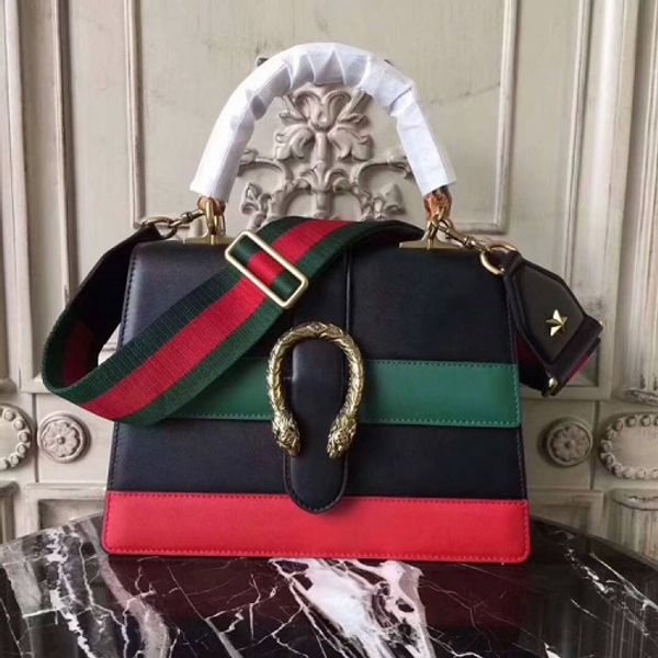 

Color matching tiger head pur buckle bamboo handle houlder bag 448075 red green blue real leather tote cro body bu ine me enger bag
