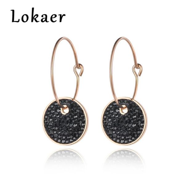

lokaer stainless steel hoop earrings white & black round clay crystals rose gold color party jewelry wedding gift e18459, Golden