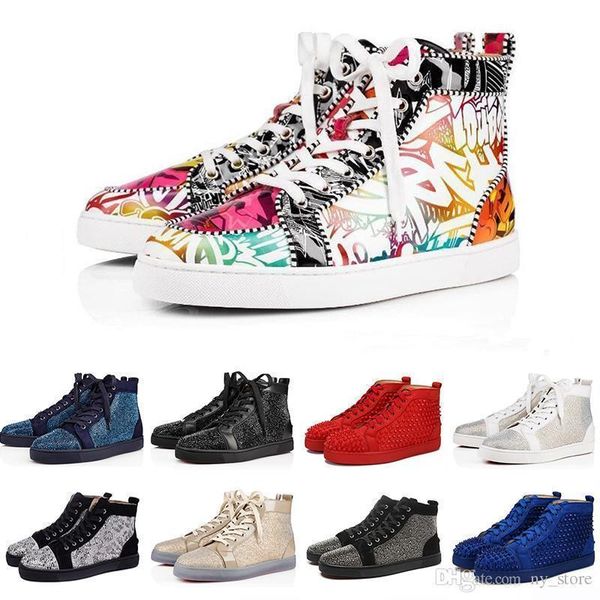 

2019 ace brand fashion designer studded spikes flats shoes red bottom shoes for men and women party lovers genuine leather sneakers