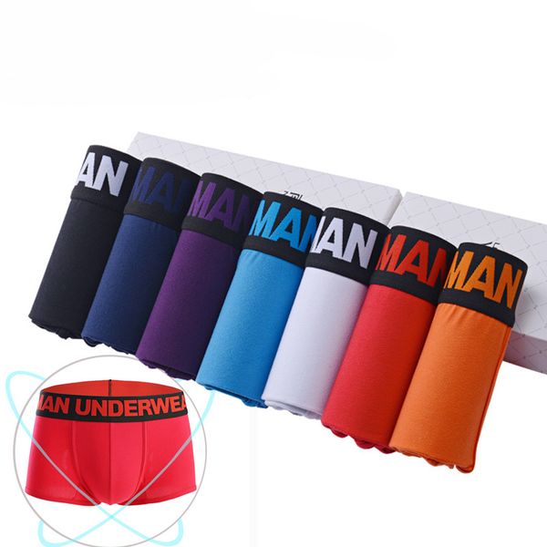 

7pcs / lot men's underwear cotton boxer pants men's breathable modal underwear solid color shorts brand u convex bag, Black;white