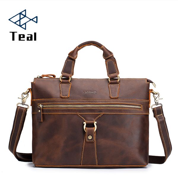 

мужчины кожа натуральная кожа портфель 14inch laptop briefcase crossbody сумка для мужчин посланника сумки