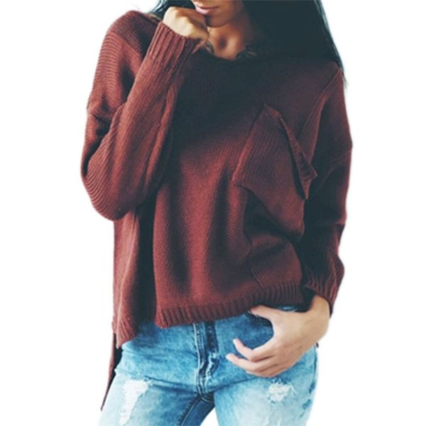 

spring women solid sweater long sleeve broken bag style sweater back slit slim v neck irregular knitted pullover clothes, White;black
