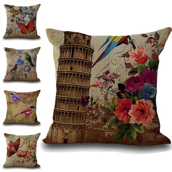 

retro birds butterfly pattern pillow case cushion cover linen cotton throw pillowcases sofa car decorative pillowcover drop ship pw670