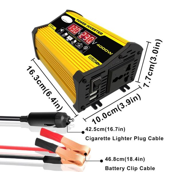 

4000w 12v to 220v/110v led display car power inverter converter adapter dual usb voltage transformer modified sine wave
