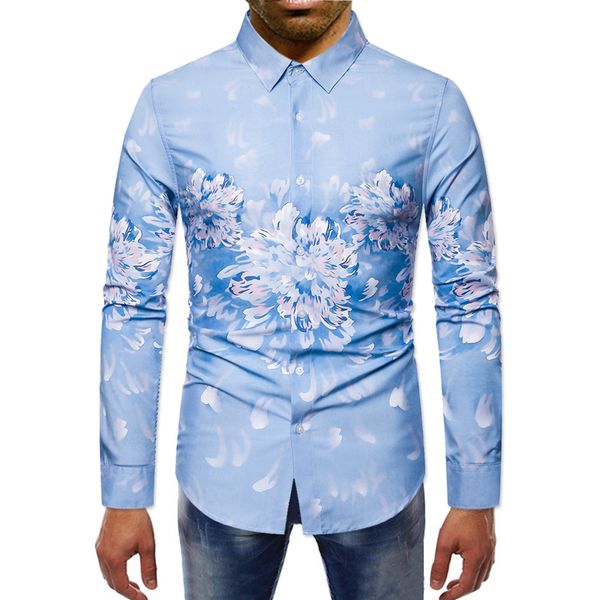 

2020 designer mens slim fit casual shirts print floral pattern turn-down collar long sleeve blouse for male plus size casual streetwear, White;black