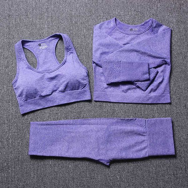 

yoga outfits 3pcs women seamless sets long sleeve crop shirts high waist running leggings workout pants fitness sports suits gym set, White;red