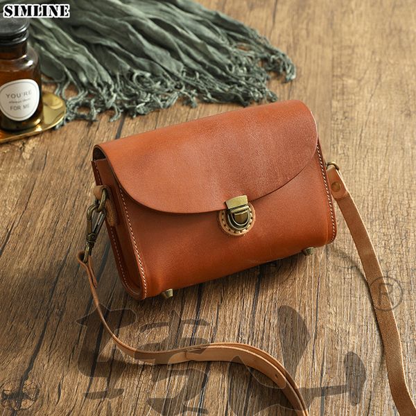 

simlne 2020 genuine leather messenger bag for women vintage handmade real cowhide small handbag shoulder crossbody bags female