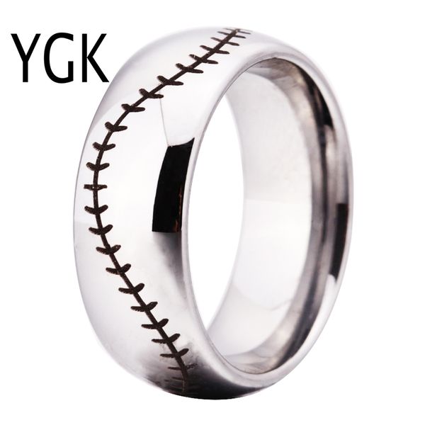 

ygk brand 8mm silver dome baseball stitch comfort men's fashion tungsten wedding ring t190624