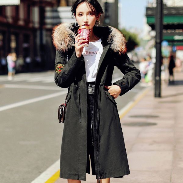 

2019 haining ni over the fur one liner detachable coat female winter women, Black