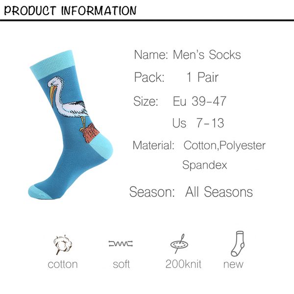 

vpm big size cotton men's socks funny animal dog elephant monkey sloth bear penguin knee high long cool skate sock for men, Black