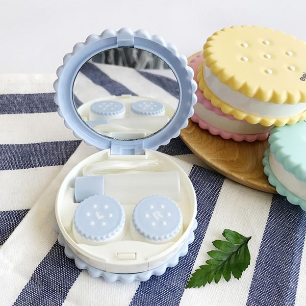 

cute cartoon cookies shape contact lens case lovely special mini travel portable pocket case box container travel kit holder, Silver