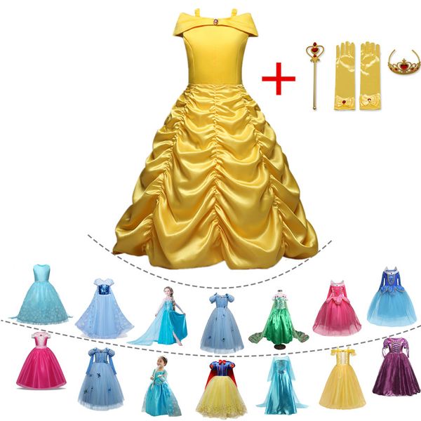 

girls dress kids belle cosplay costumes baby girl dress up frock yellow fancy teenagers halloween party, Red;yellow