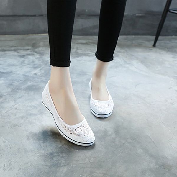 

2020 woman flats ladies slip on loafers female casual solid women shallow hollow out breathable footwear spring and autumn, Black
