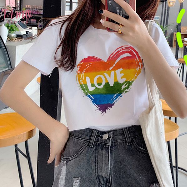 

лесбийская lgbt harajuku ullzang футболки женские 90с gay pride graphic t shirt радуга мультфильм печать tshirt мода топ тройники женский, White