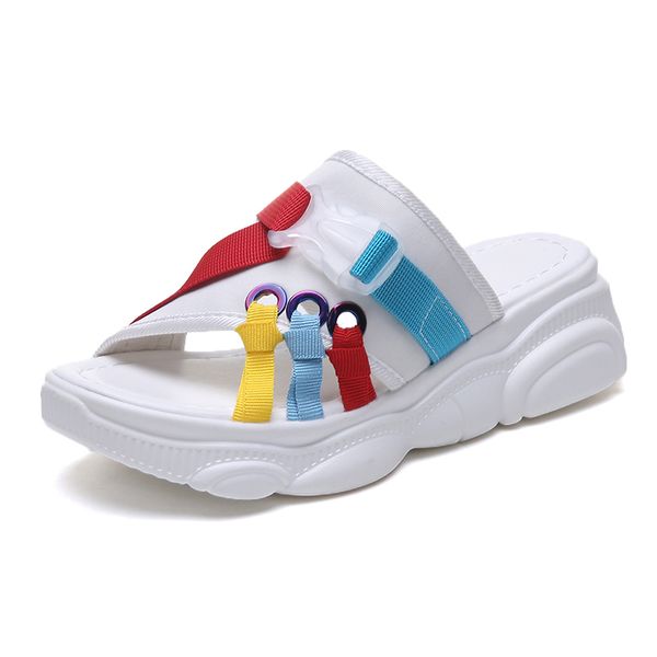 

new chunky sandals women rainbow sole summer white pink 2020 platform sandal 5 cm wedge heel beach shoes sandalias mujer 35-40