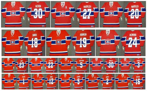 

vintage montreal canadiens jersey 5 guy lapointe 1 jacques plante 12 dominic moore 2 doug harvey 16 henri richard bob gainey custom hockey, Black;red