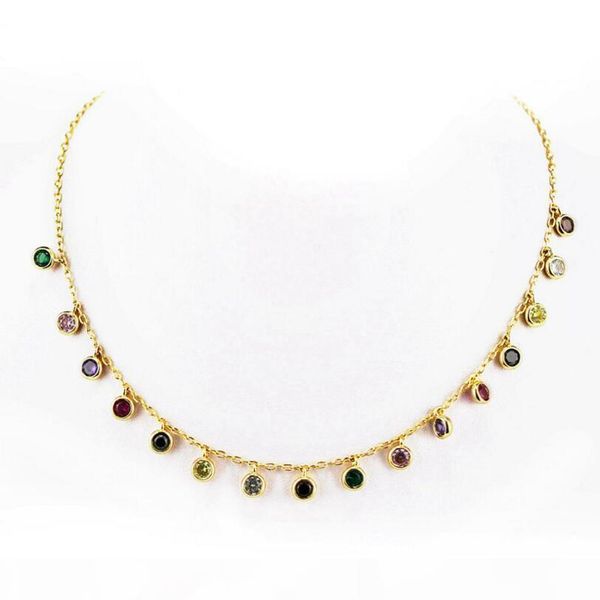 

colorful water drop cz charm bohemia style statement necklace 35+5cm 2019 summer rainbow cz bead gold color chain choker colar