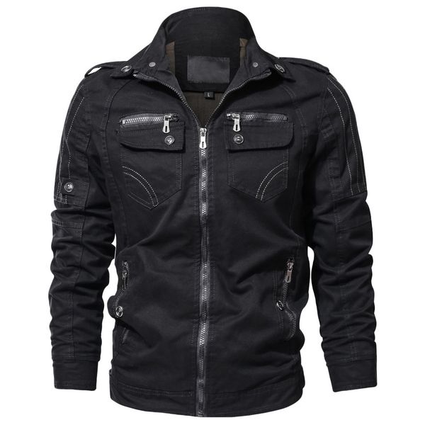 

jacket men's autumn bomber jacket winter bomber vintage zipper solid stand collar long sleeve coat casaco masculino, Black;brown