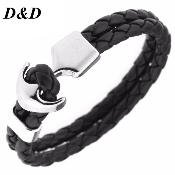 

2018 new arrival pirate style alloy bracelet for men genuine cow pu leather bracelet jewelry, Black