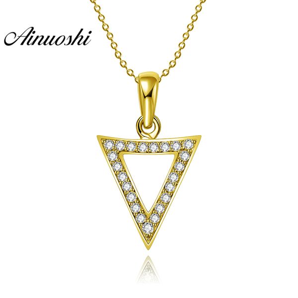 

ainuoshi 10k solid yellow gold hollow pendant shining cz sona diamond real gold pendant triangle arrow shape separate, Blue;slivery