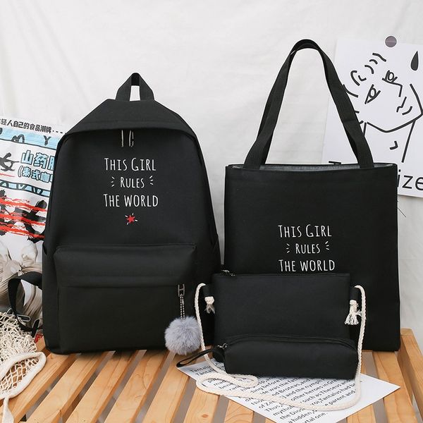 

4 piece set women backpack canvas school bag for teenage girls large capacity rucksack anti theft college bags mochilas female