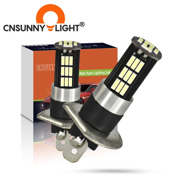 

cnsunnylight 2pcs h3 h1 6000k white 4014 led chips 42 smd 880 881 pw24w super bright fog light head lamp car lens bulbs dc 12v
