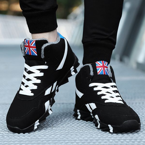 

2019 winter waterproof fashion snow men boots shoes sneakers with fur plush warm male casual boots zapatillas de deporte, Black
